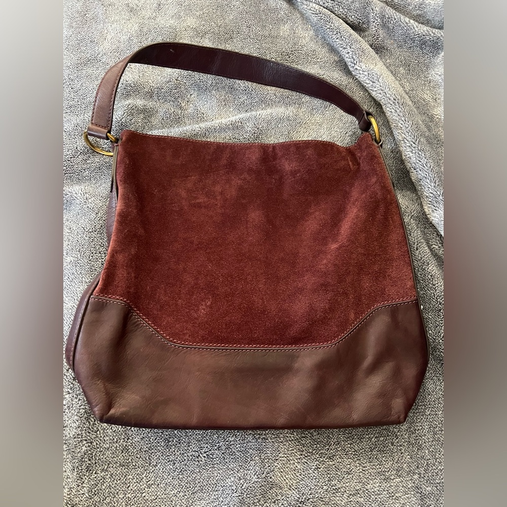 Frye Deep Red Leather and Suede Hobo Bag